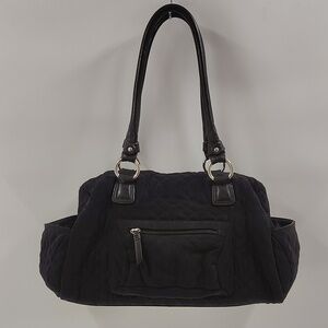 Donald J Pliner Quilted Fabric & Leather Shoulder Satchel Handbag Green Lining